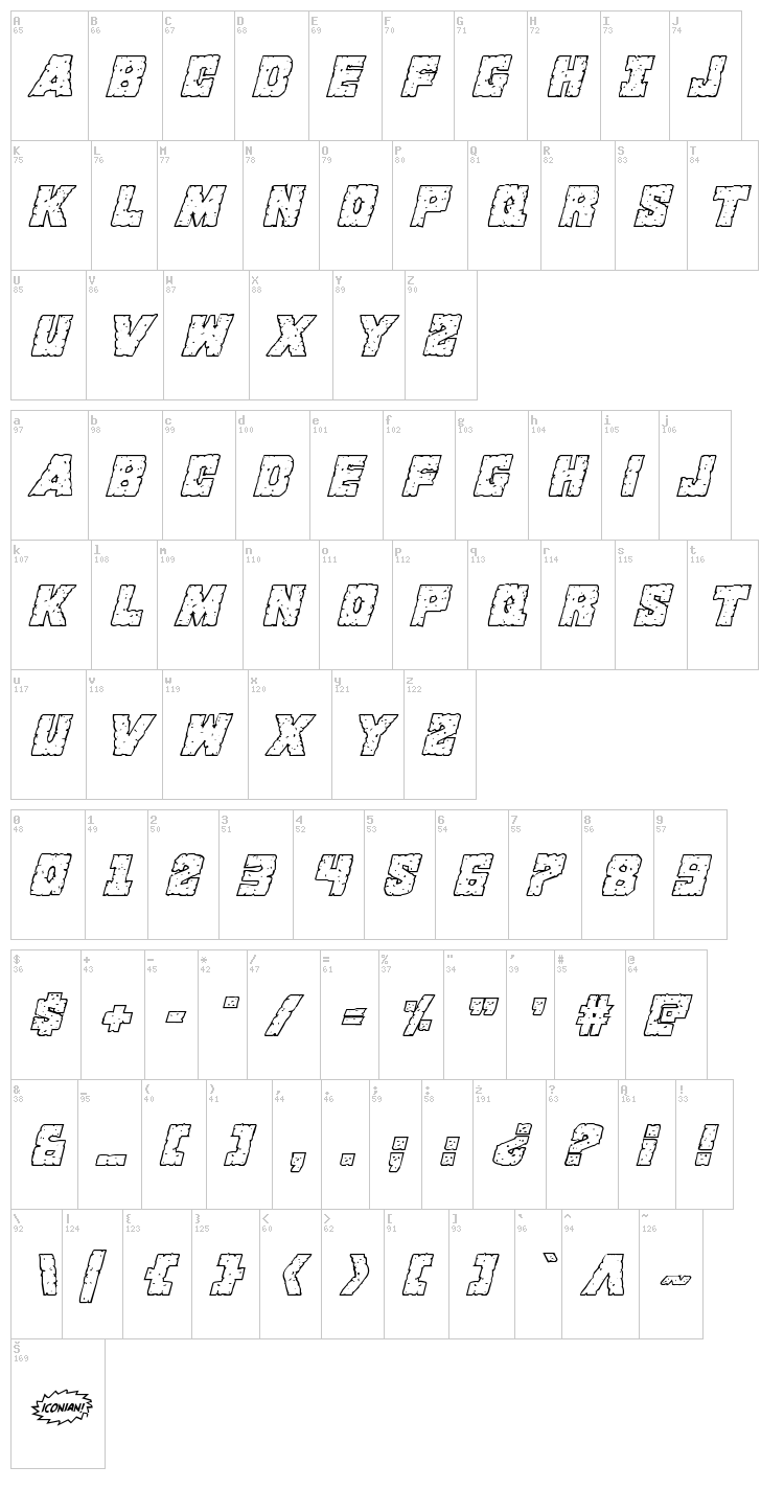 King Commando font map