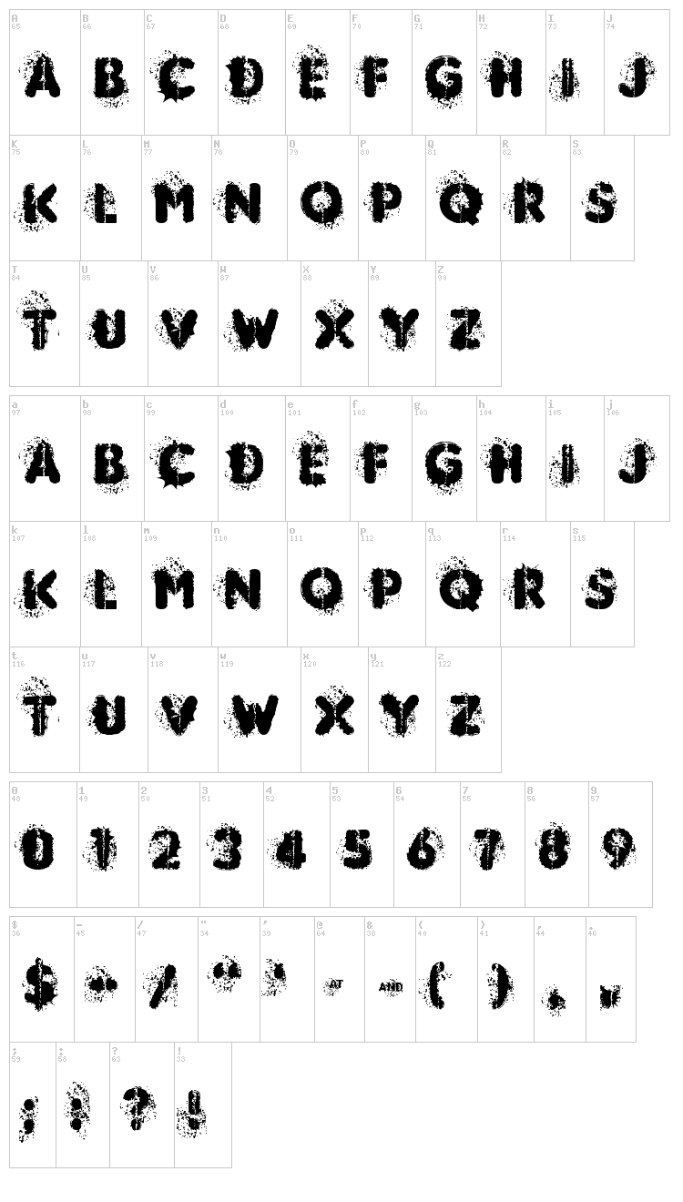 Mudshake 83 font map
