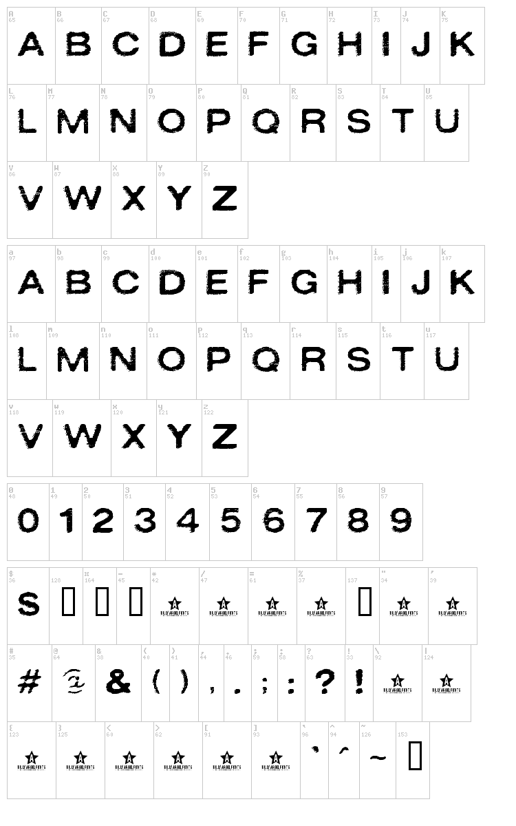 Oxidisaster font map