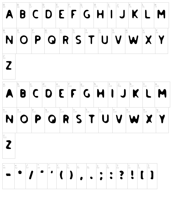 Paradise Road font map