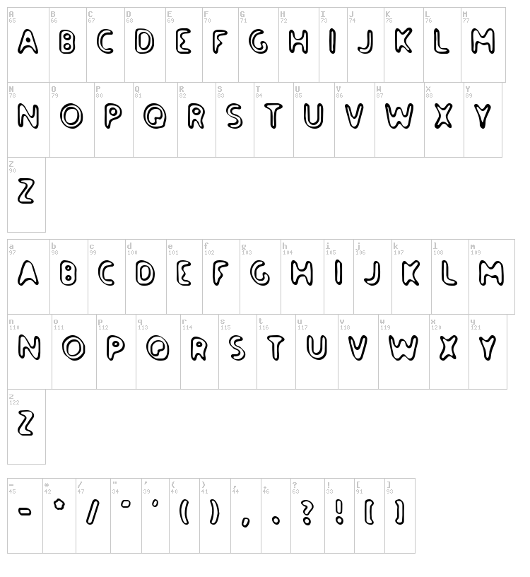 Paradise Road font map