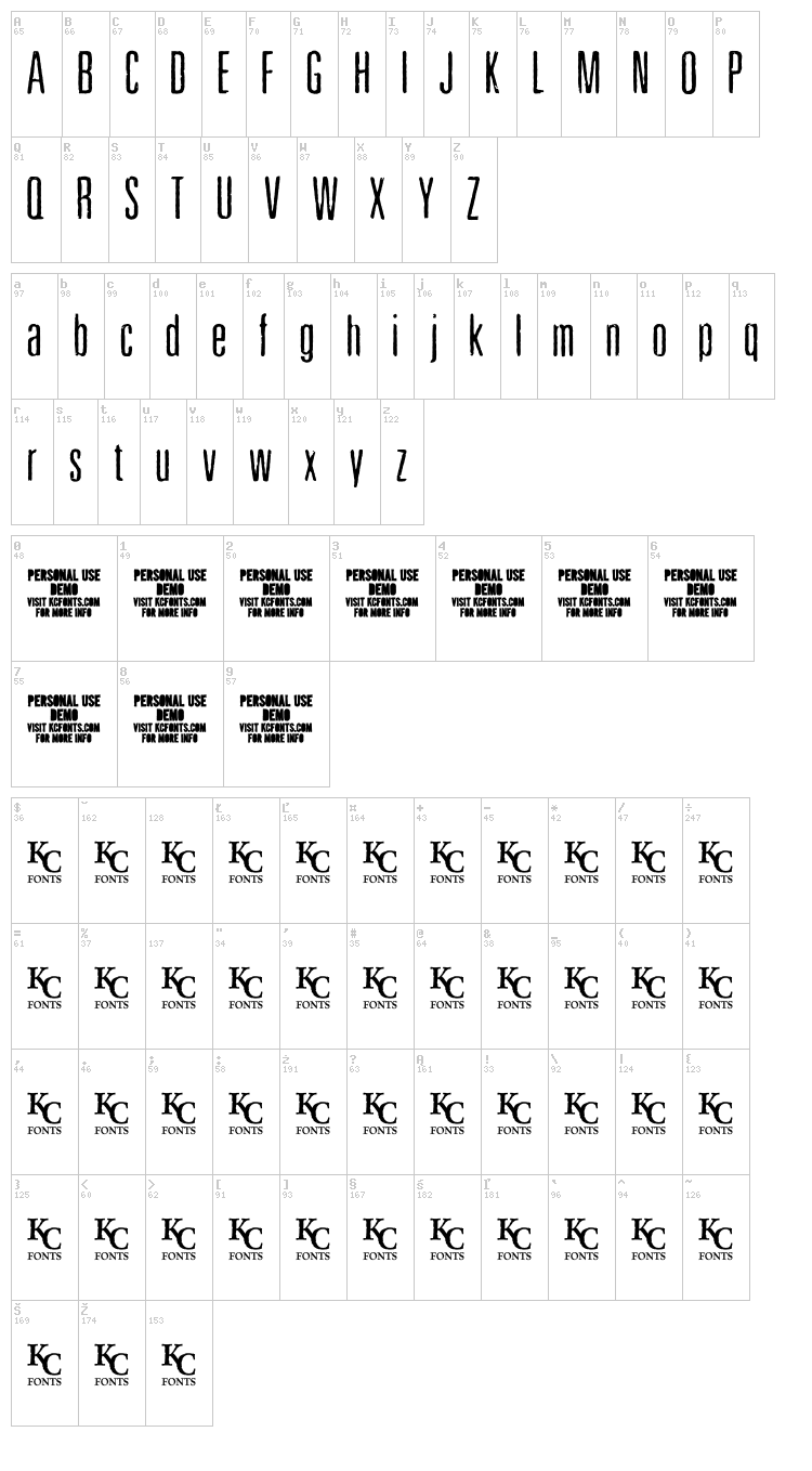 Pewter font map