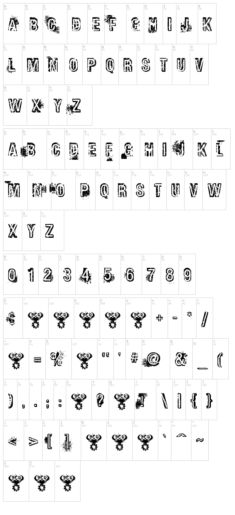 Phat Grunge Bold font map