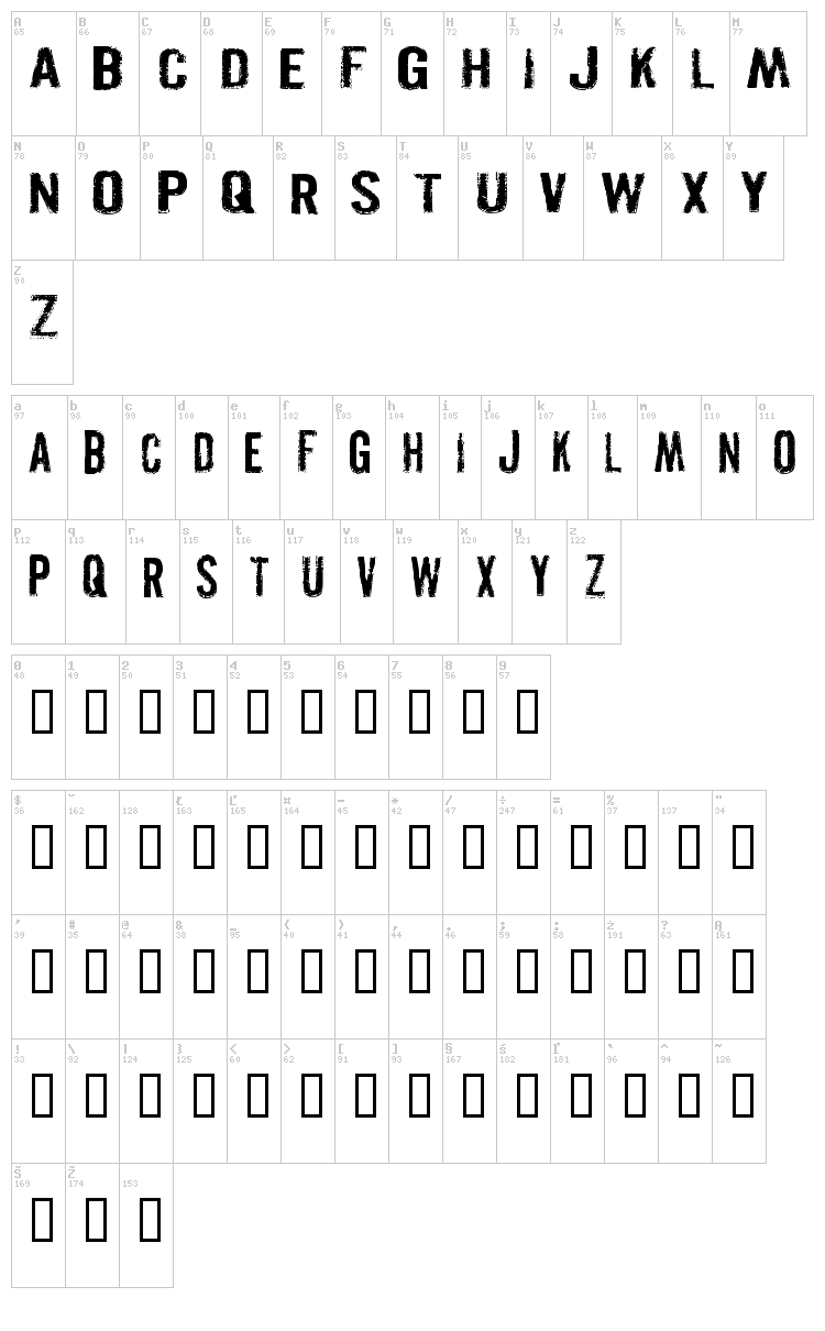 Pistolgrip font map
