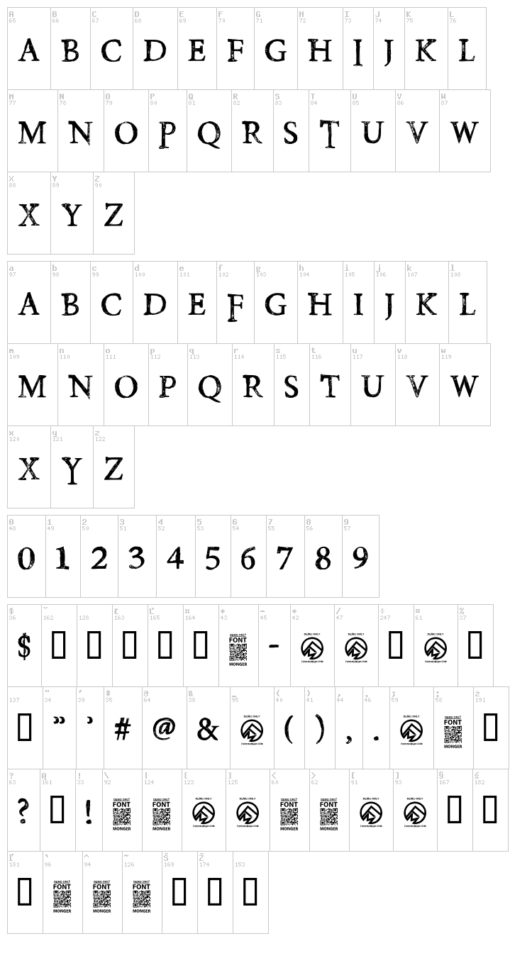 Poison Hope font map
