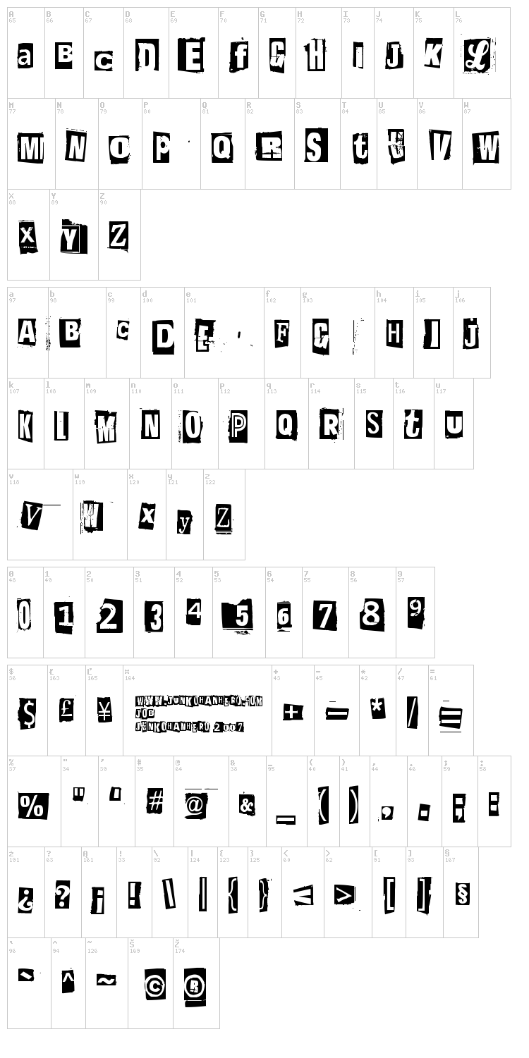 Postinkantaja Job font map