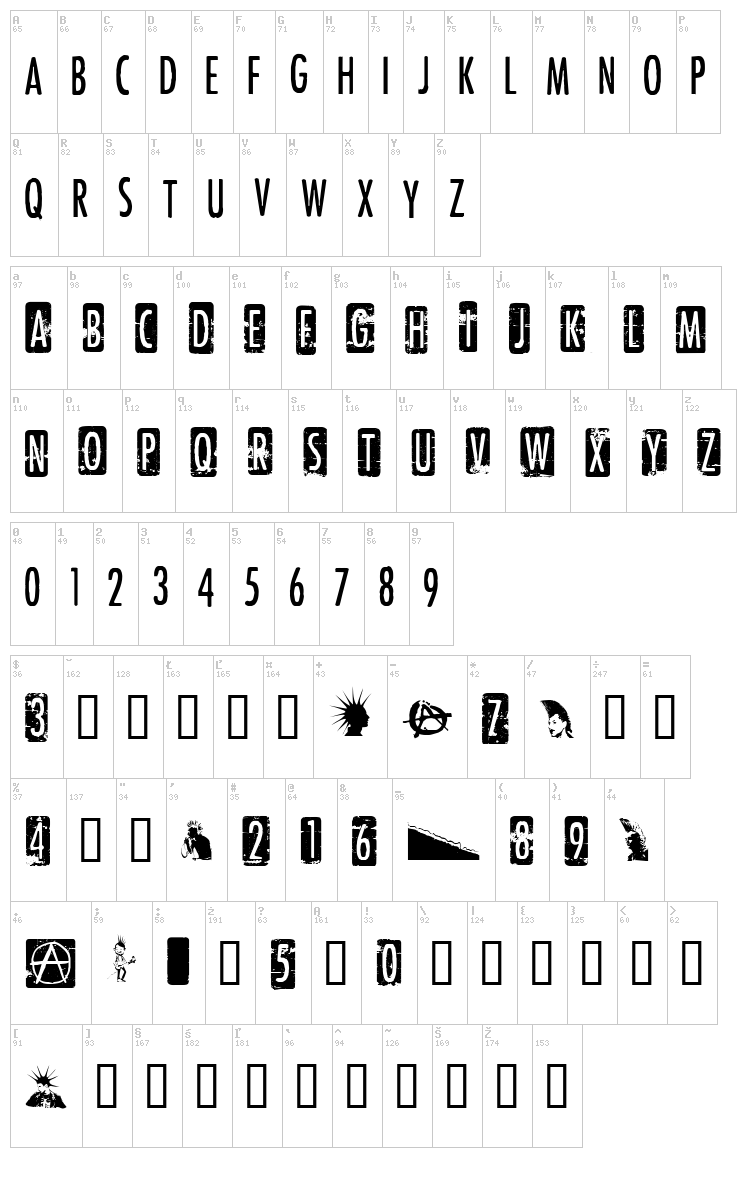 Punk Rock Show font map