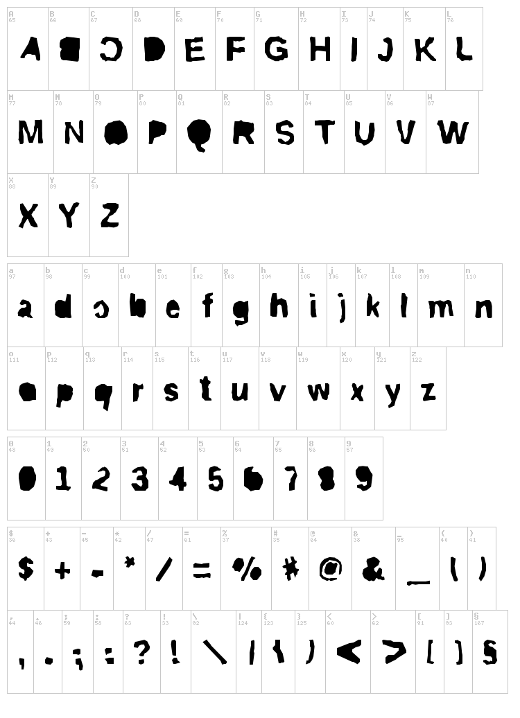 Rip Trash font map