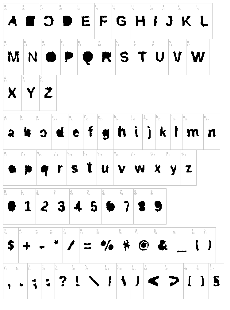 Rip Trash font map