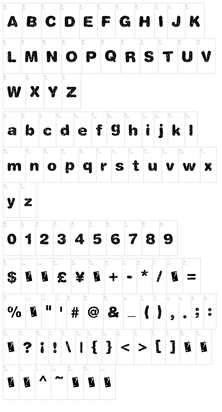 Shatter Web font map