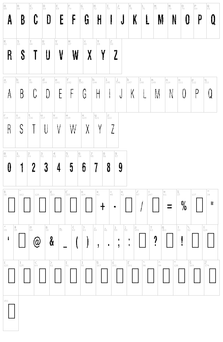 Silent Hell of Cheryl font map
