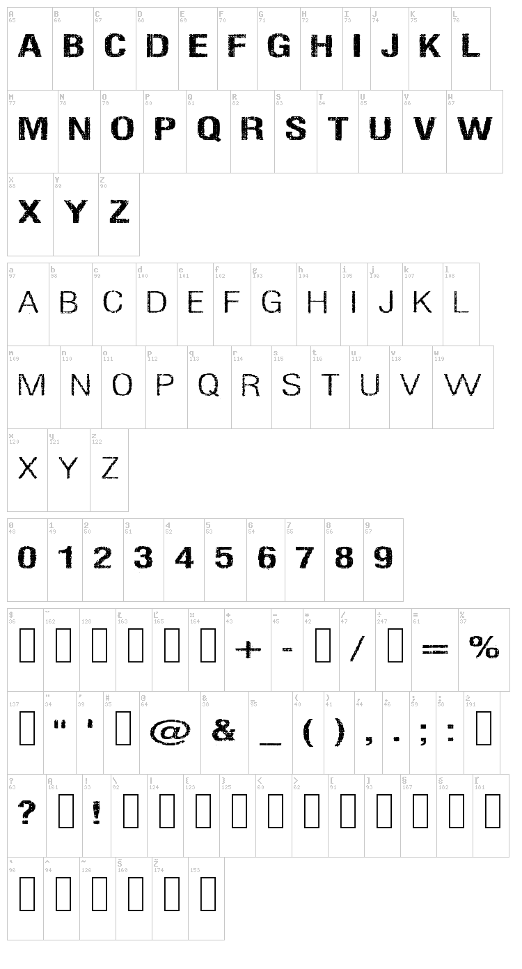 Silent Hell of Cheryl font map