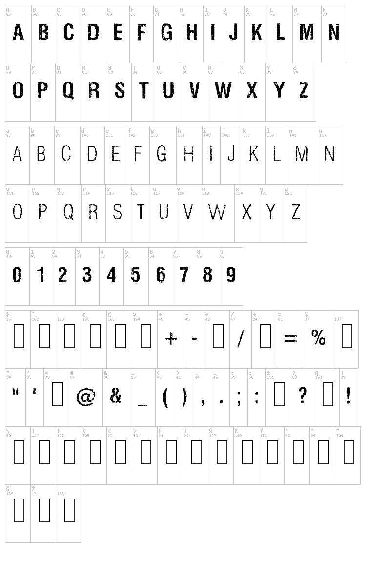 Silent Hell of Cheryl font map