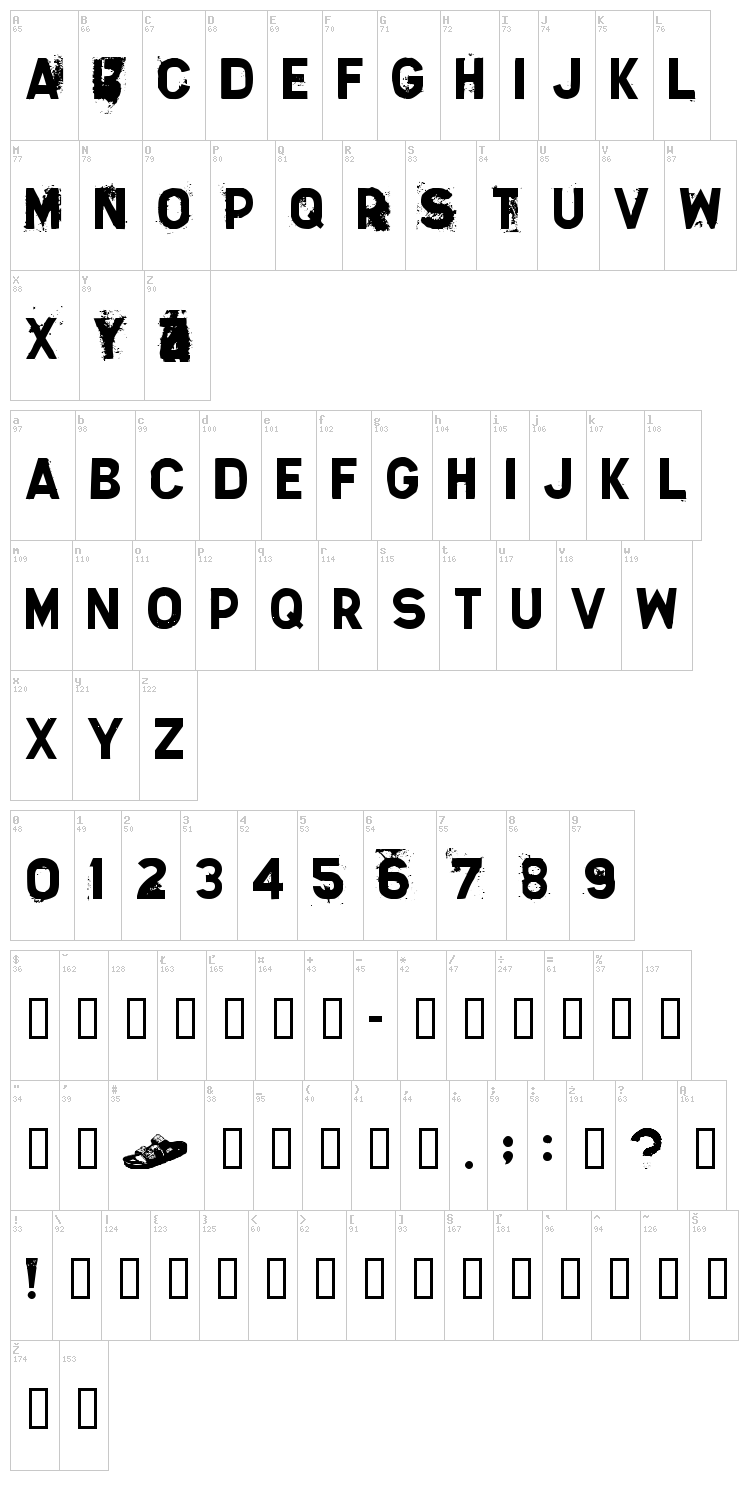 Silver Sideshow font map