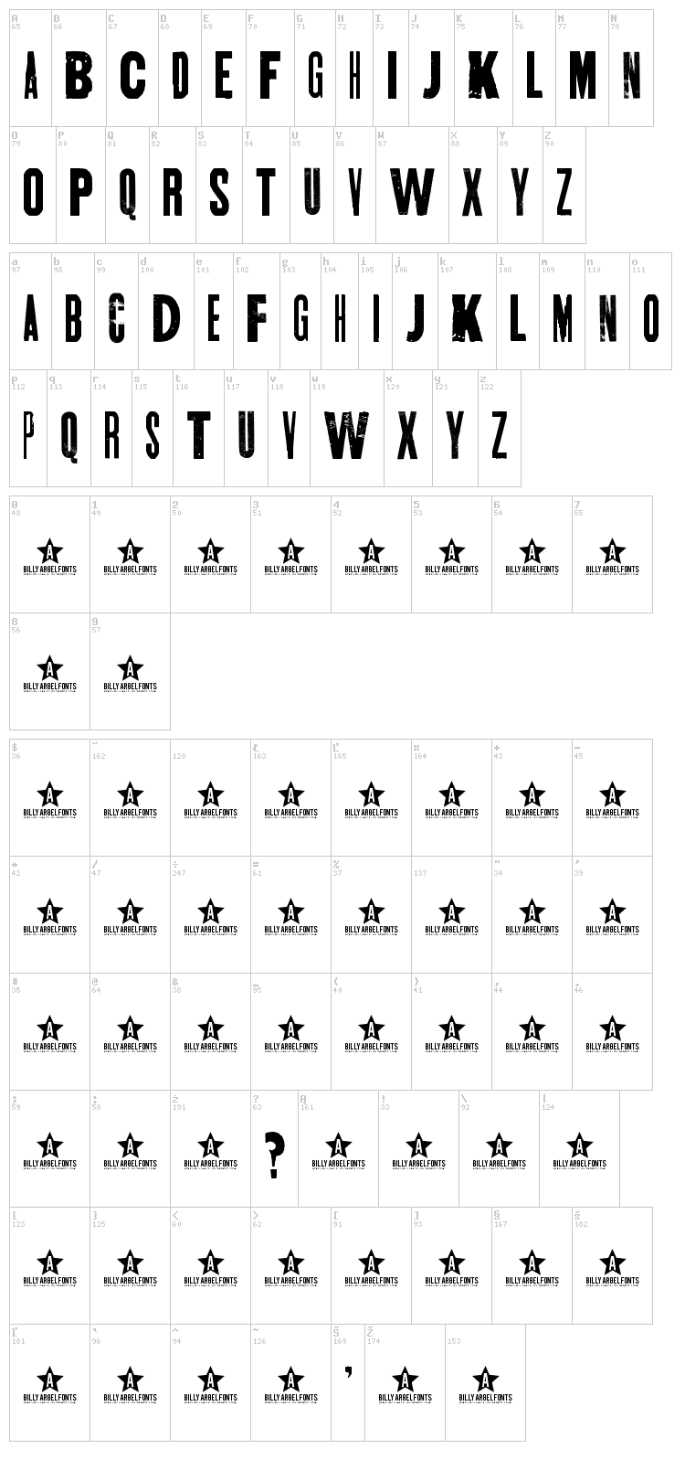 Skt and Destroy font map