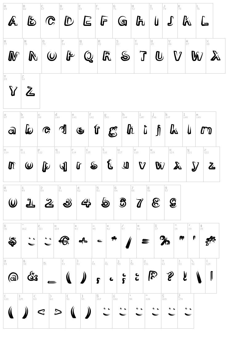 Smoke Screen font map