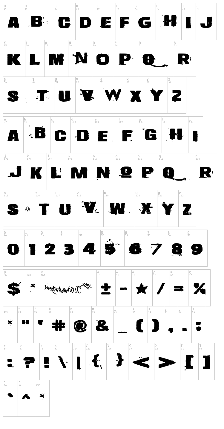 Snapz! font map