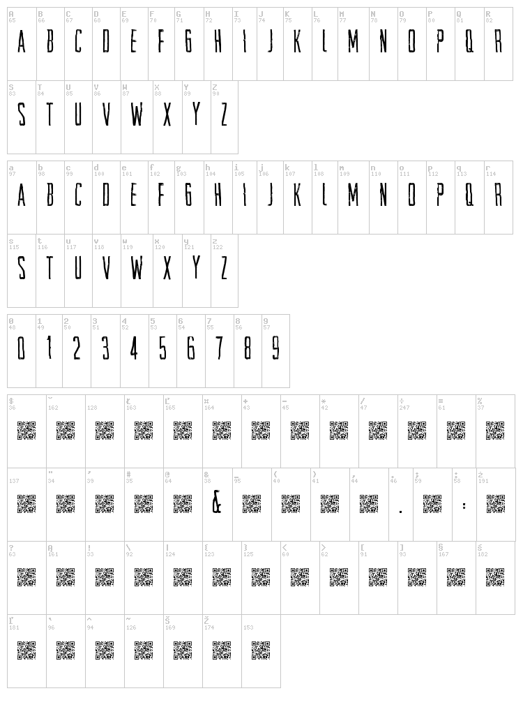 Space Transit font map