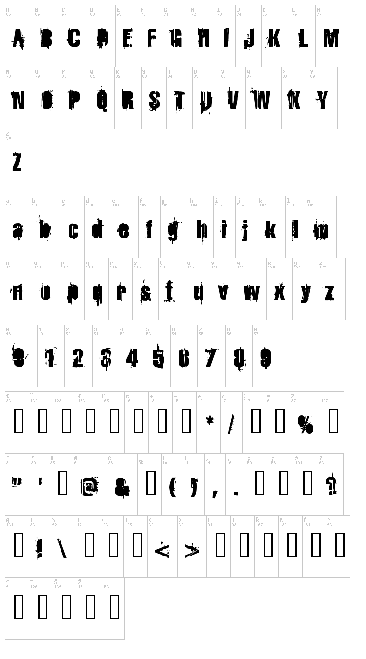 Strokey Bacon font map