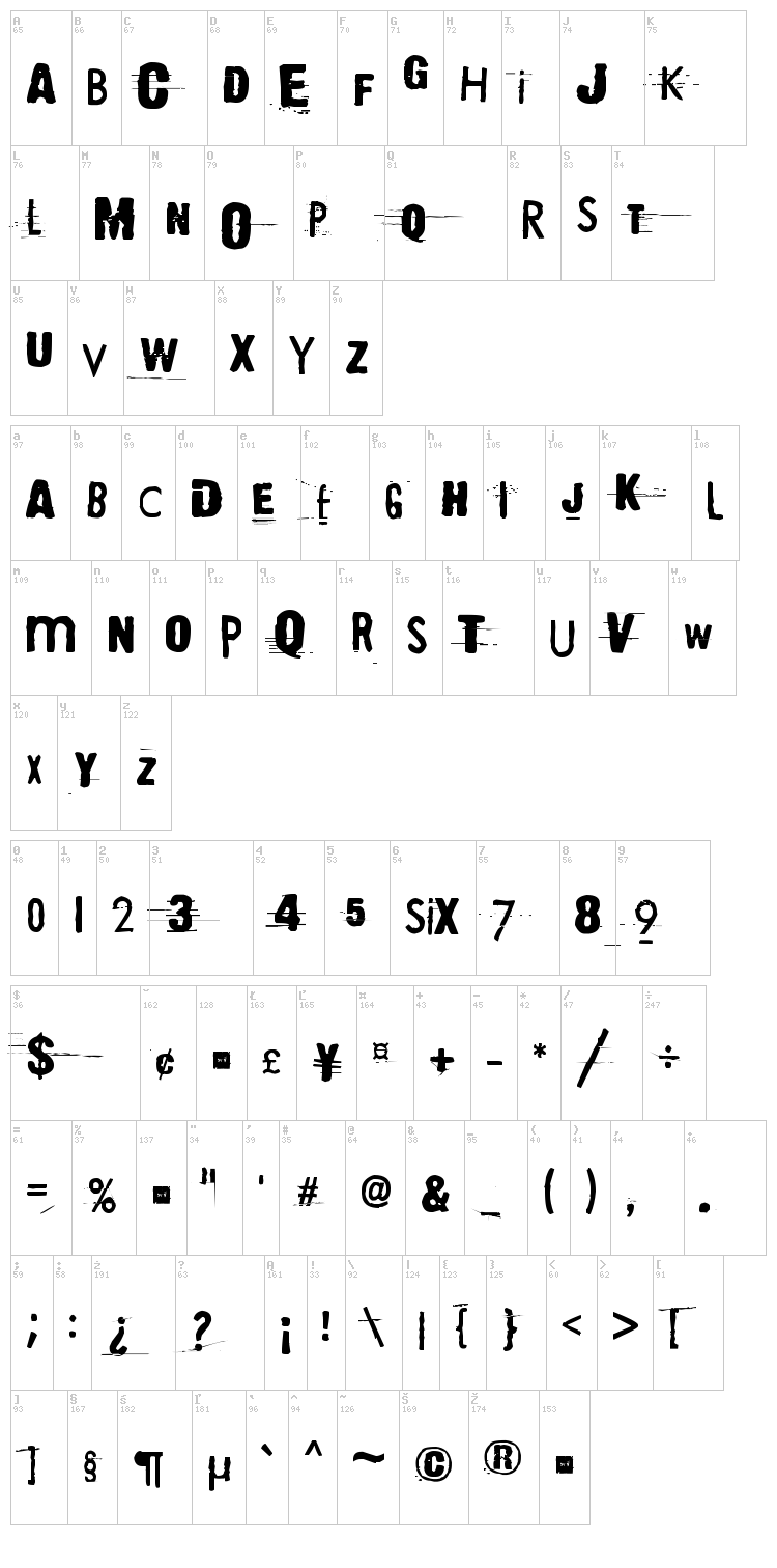 They're coming to take me away font map