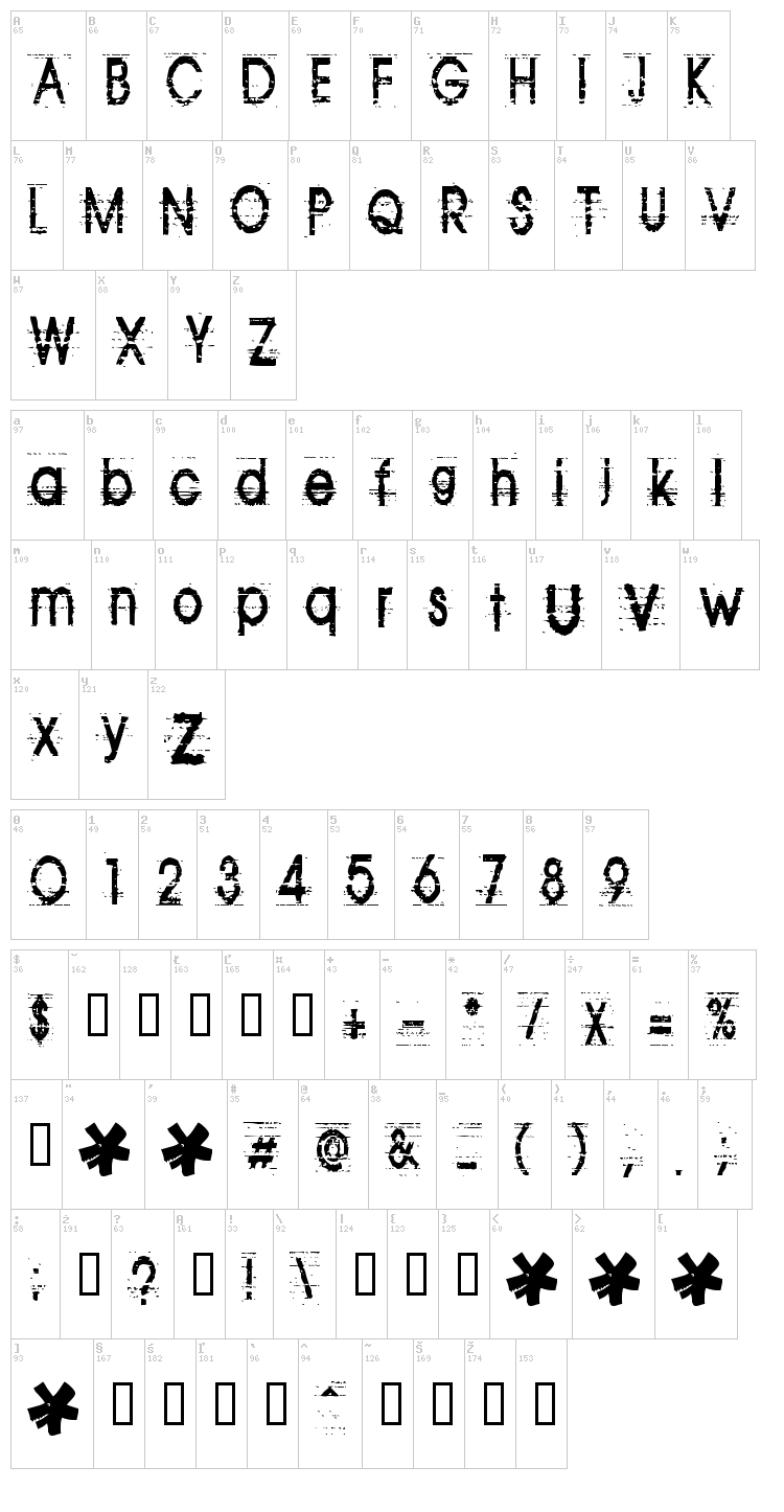 Tom Violence font map