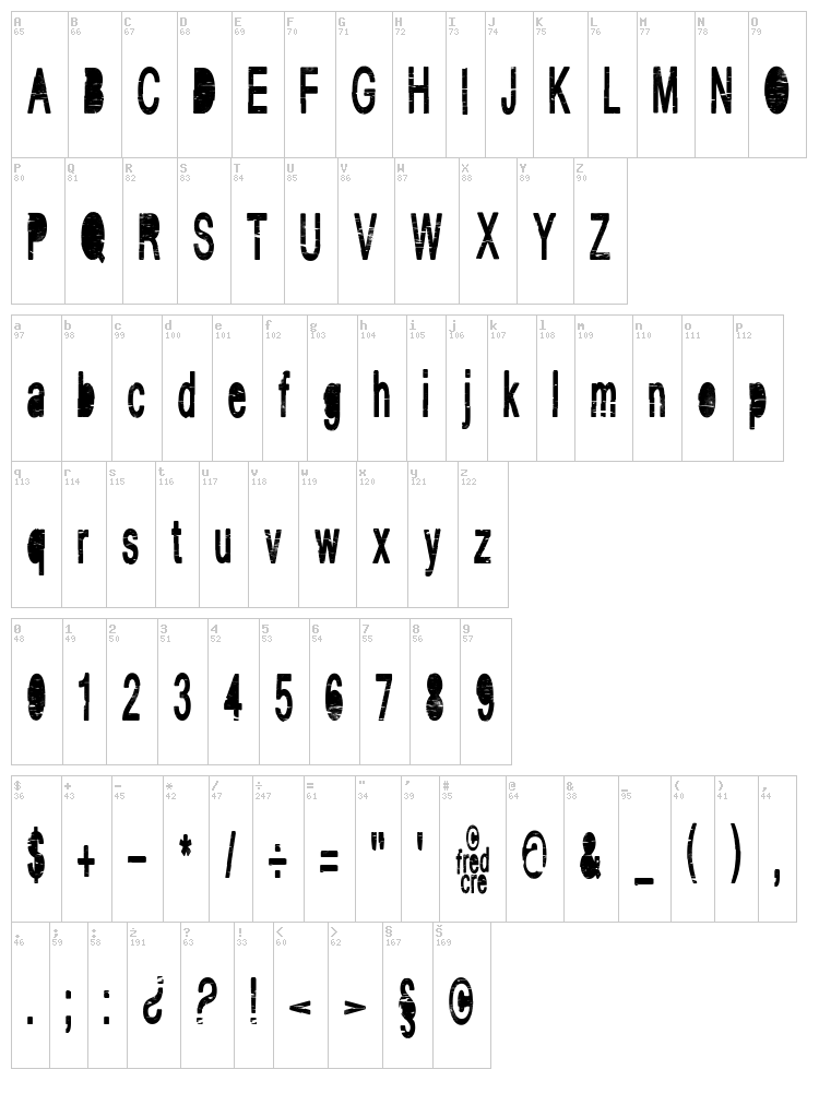 Vintage Cre font map