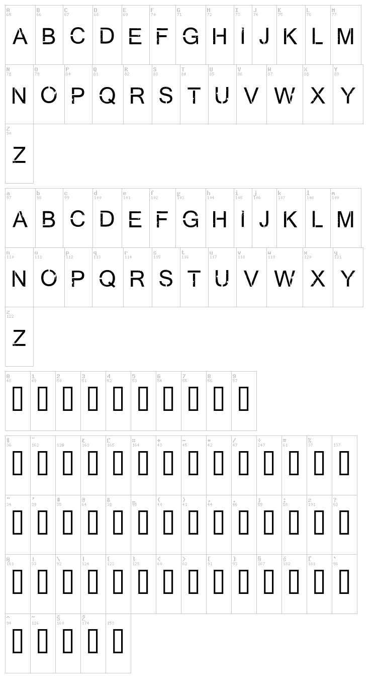 Virtual Bliss font map