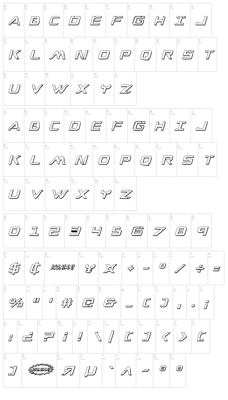 War Eagle font map