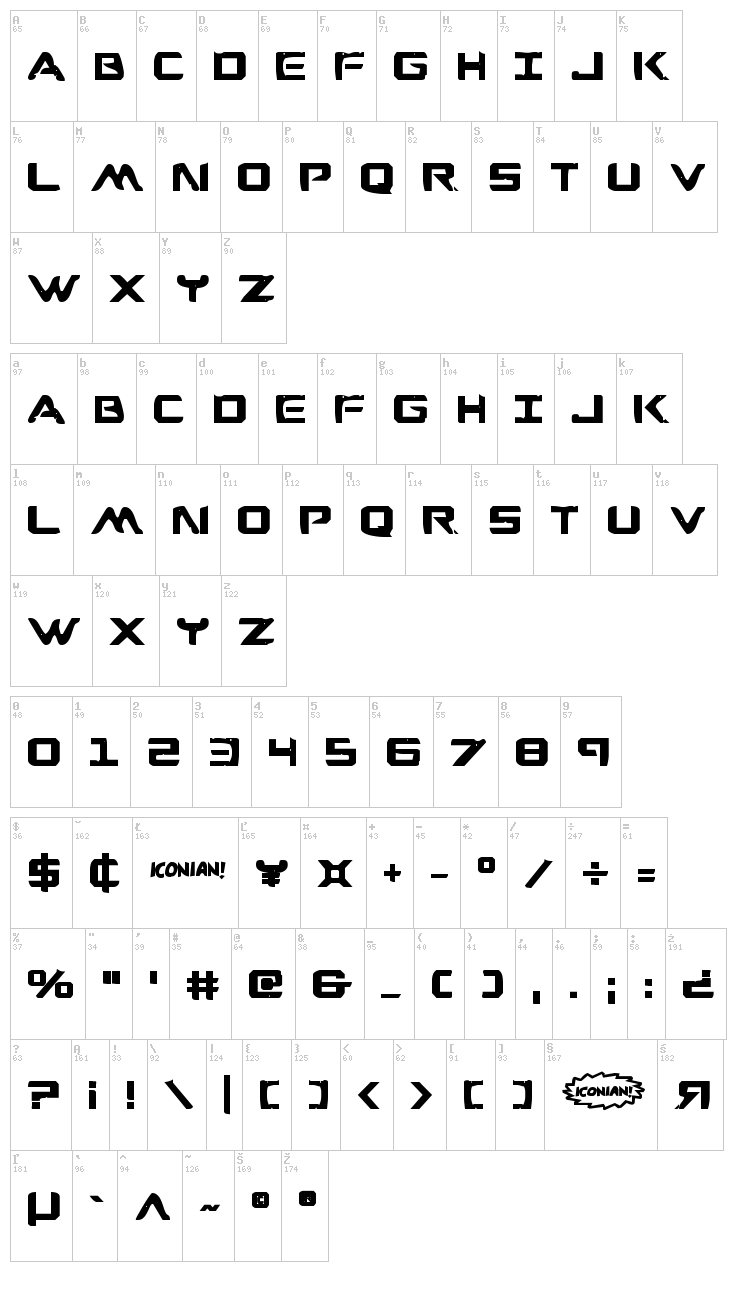 War Eagle font map