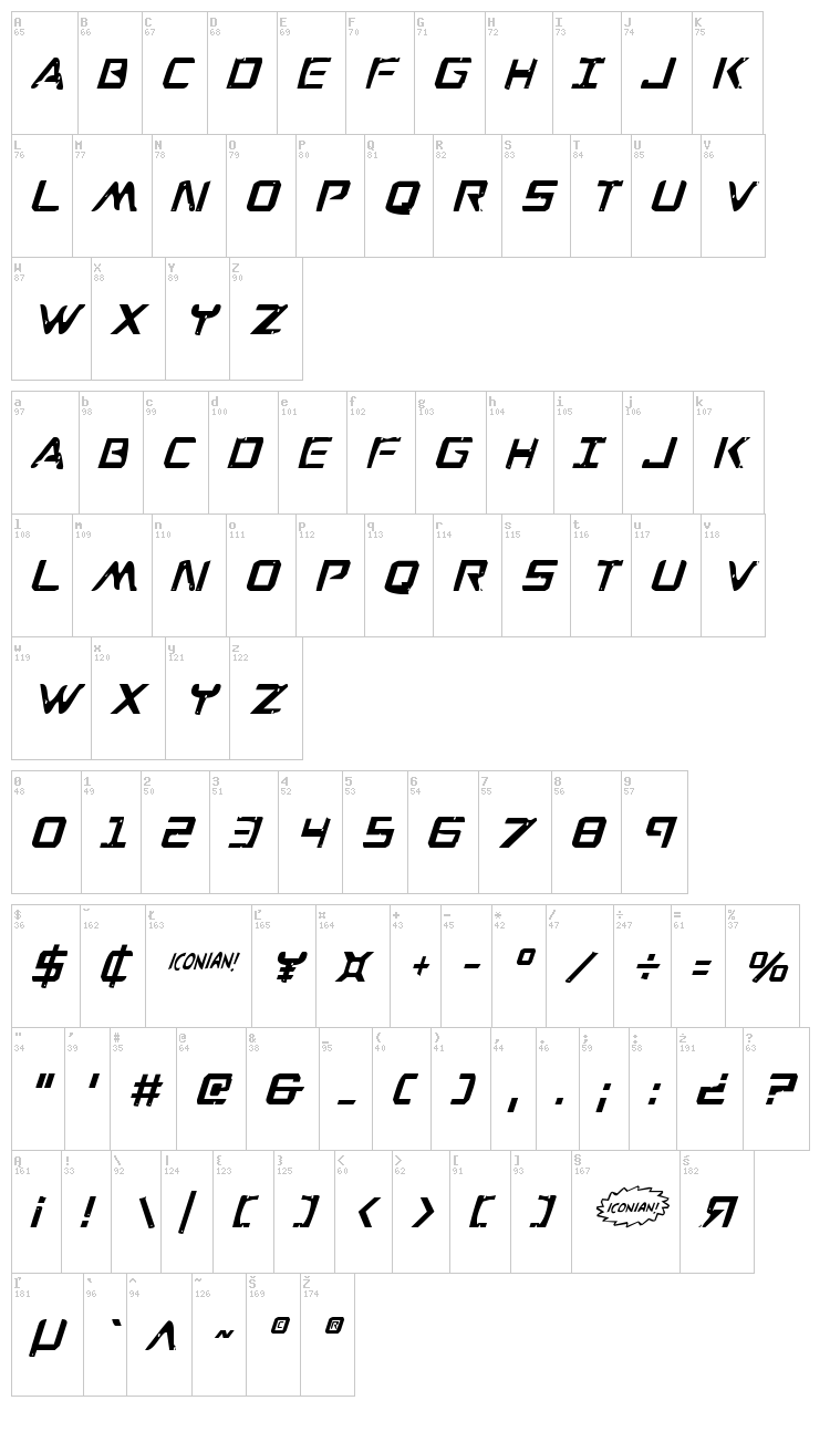 War Eagle font map