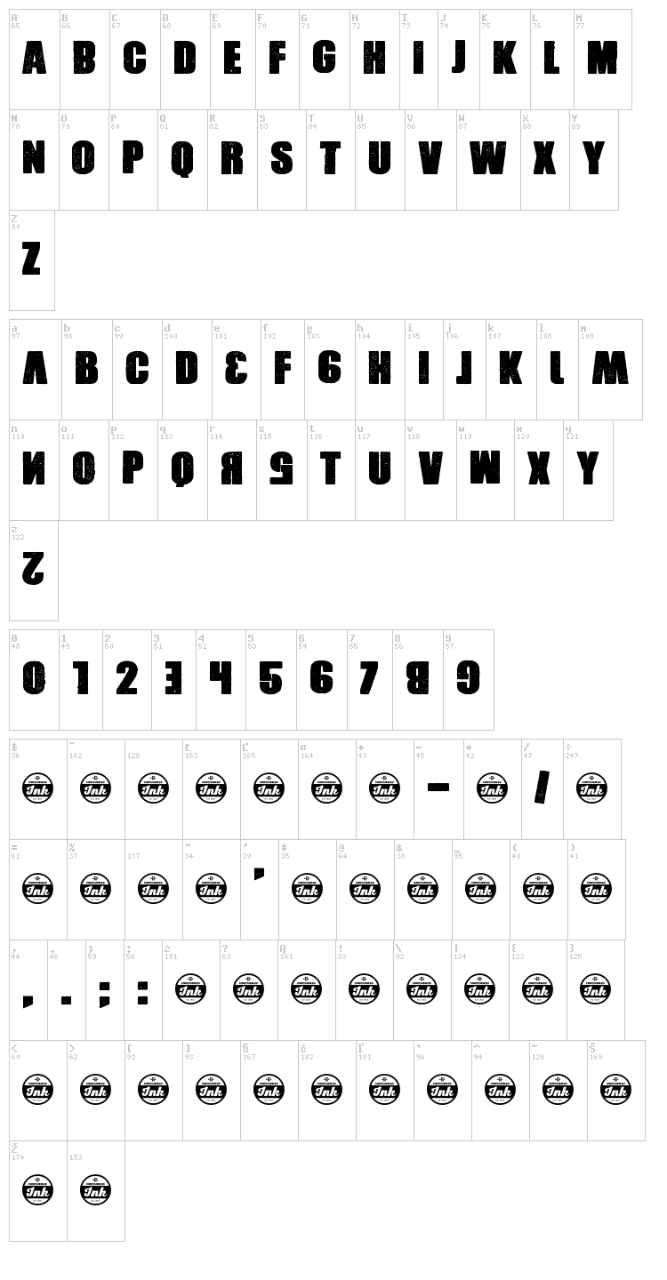 Xxrdcore font map