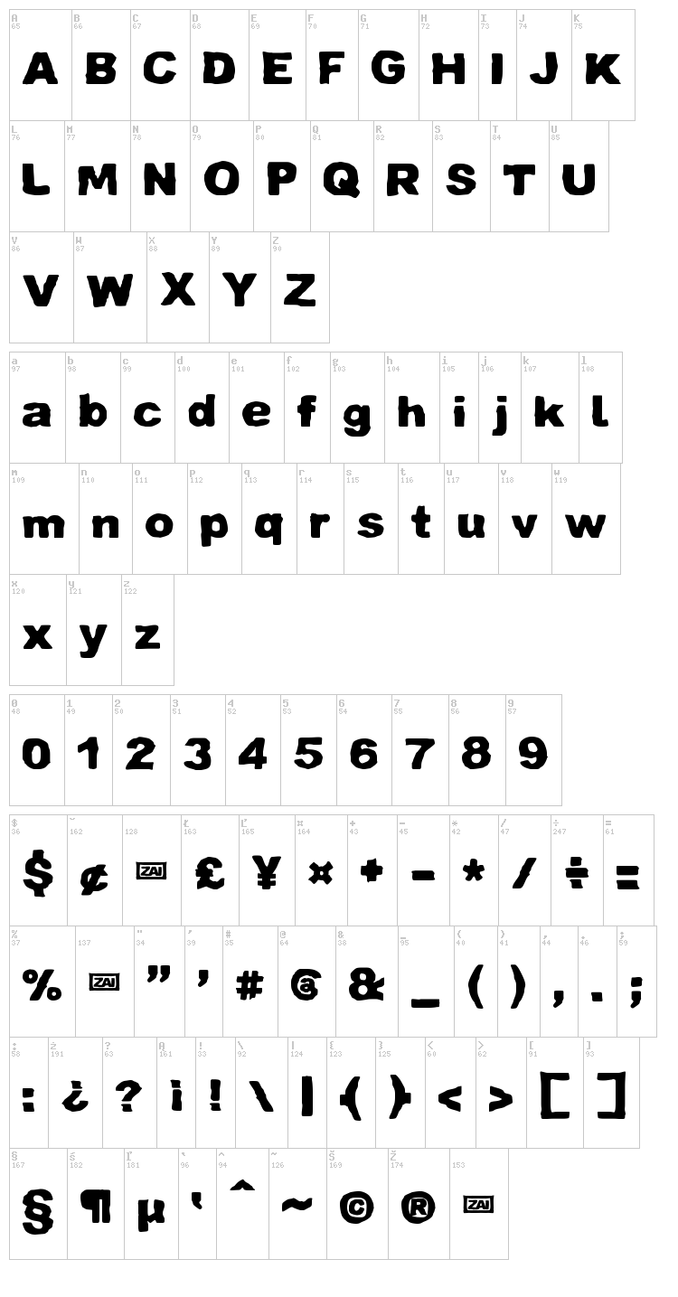 zai Crumpled Paper font map