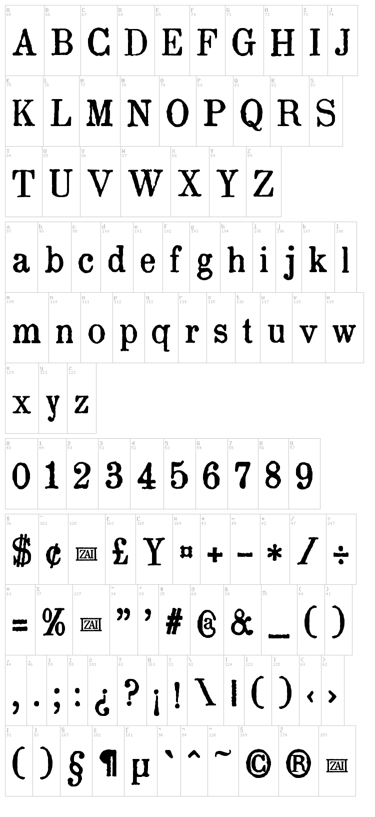 zai Drukarnia Akademii Krakowskiej 1674 font map