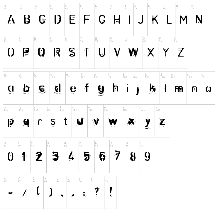 Zombie-Noize font map