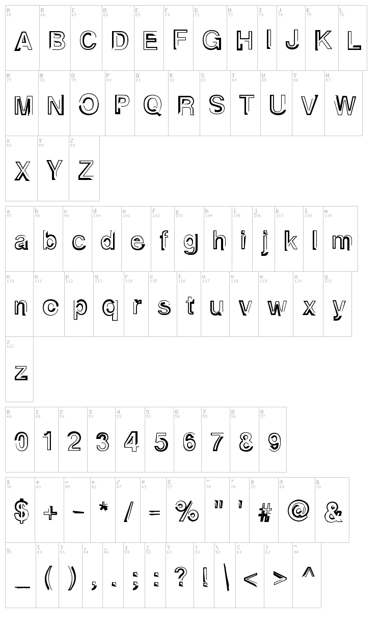 Alpha Teen font map