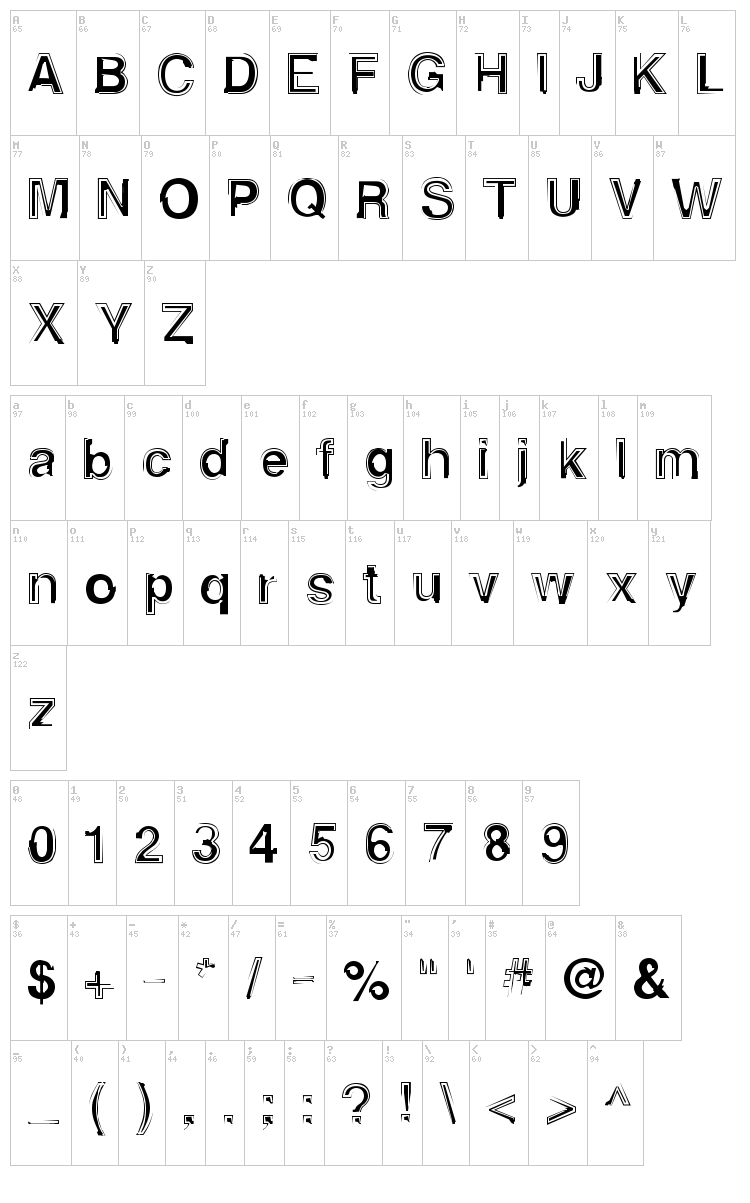 Alpha Teen font map