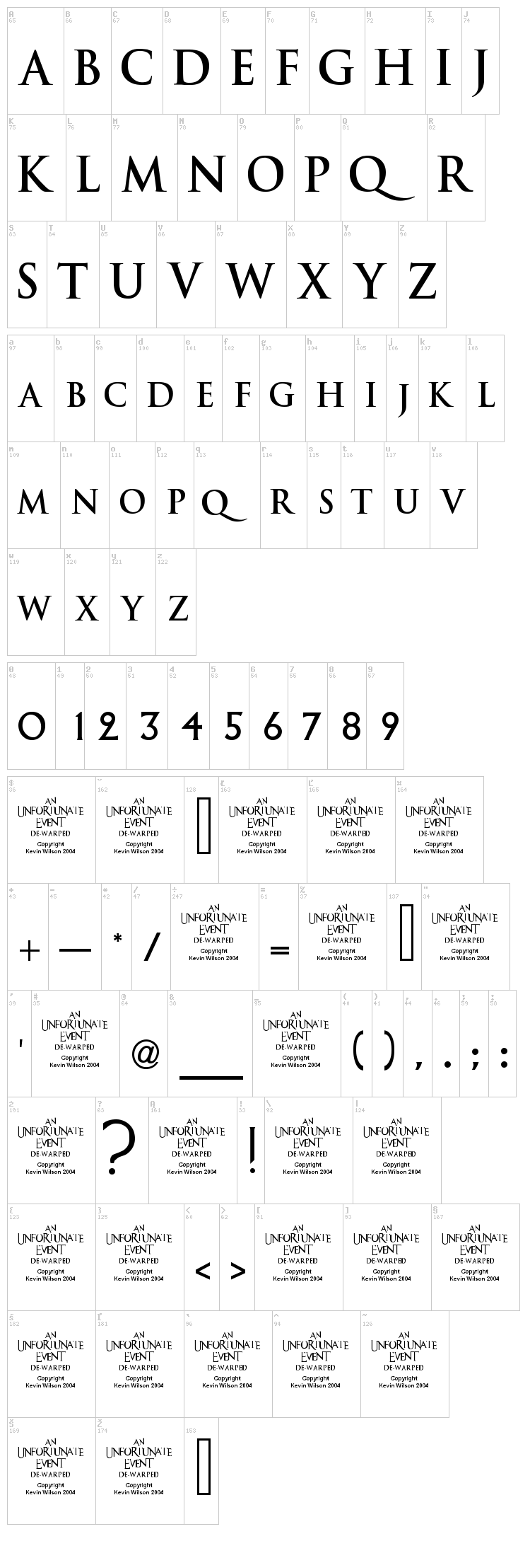 An Unfortunate Event font map