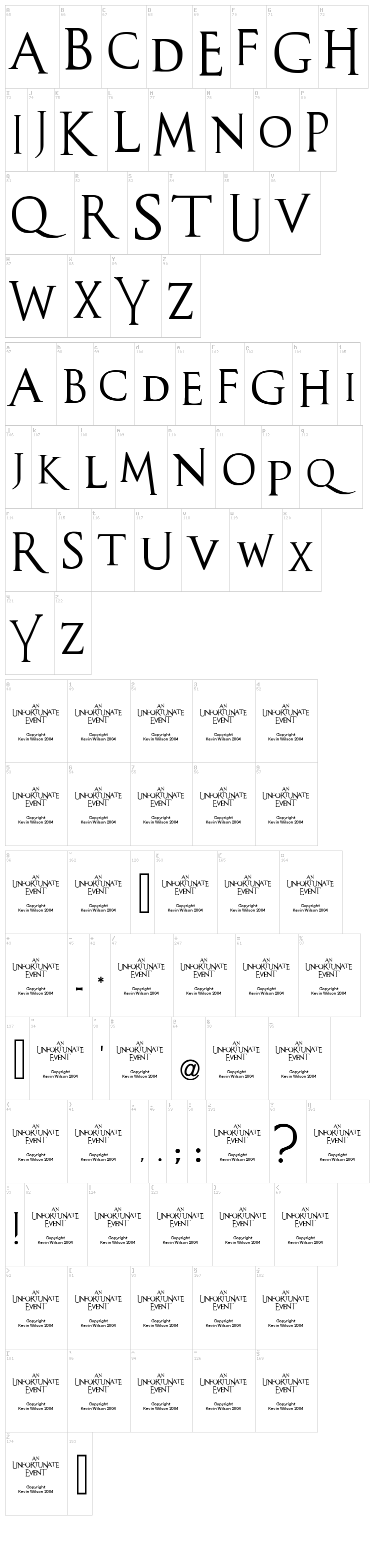 An Unfortunate Event font map