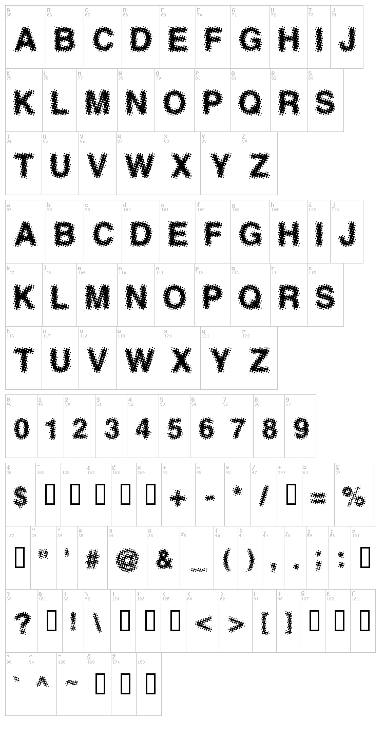 Antfarm font map