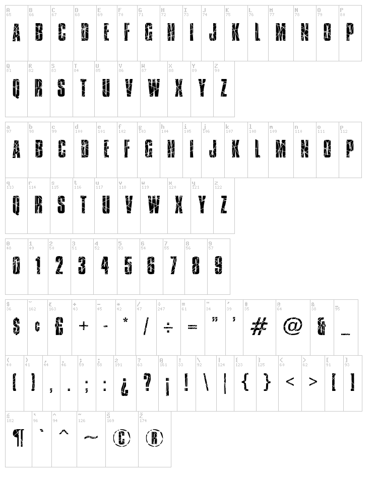 Broken Glass font map