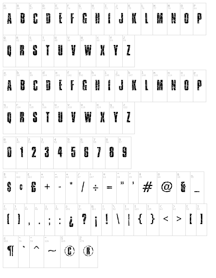 Broken Glass font map