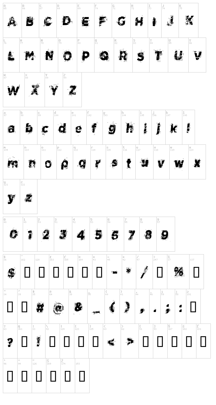 CF Space Cowboy font map