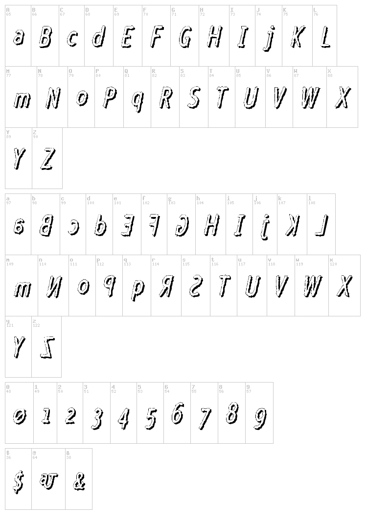 Crazy Cock font map