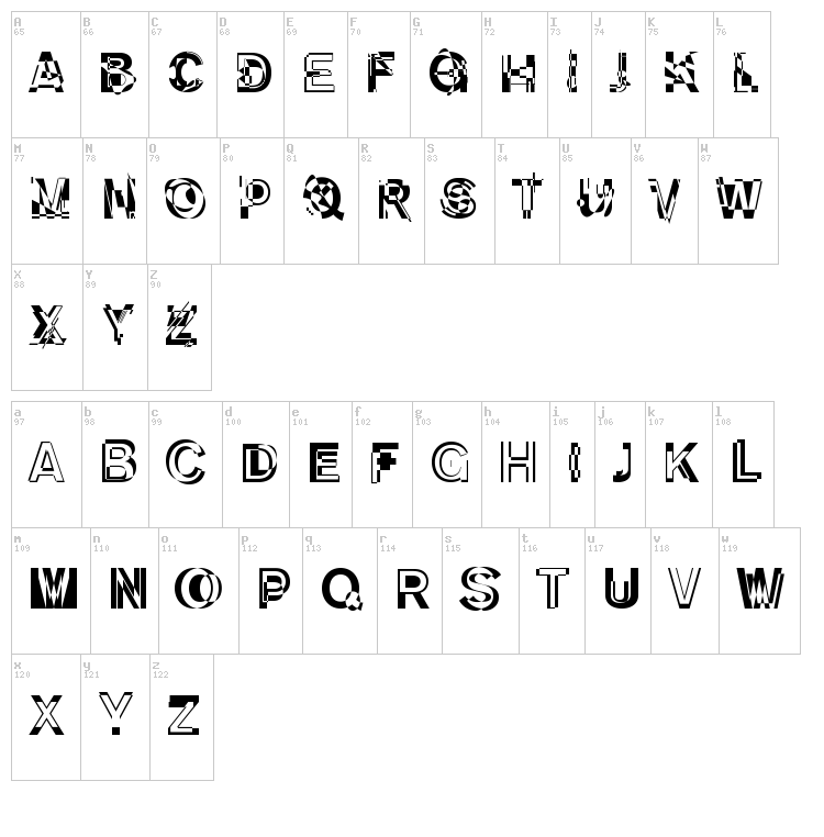 DeKunst Initialen font map