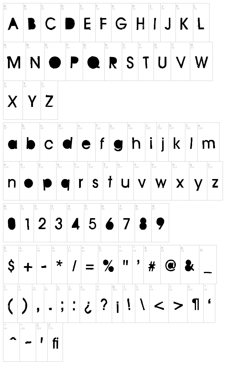 FD Stenciluxe font map