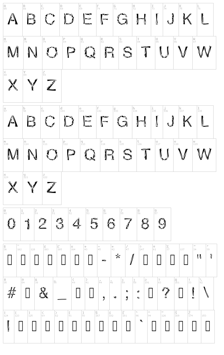 Four Sixteen Sixteen font map