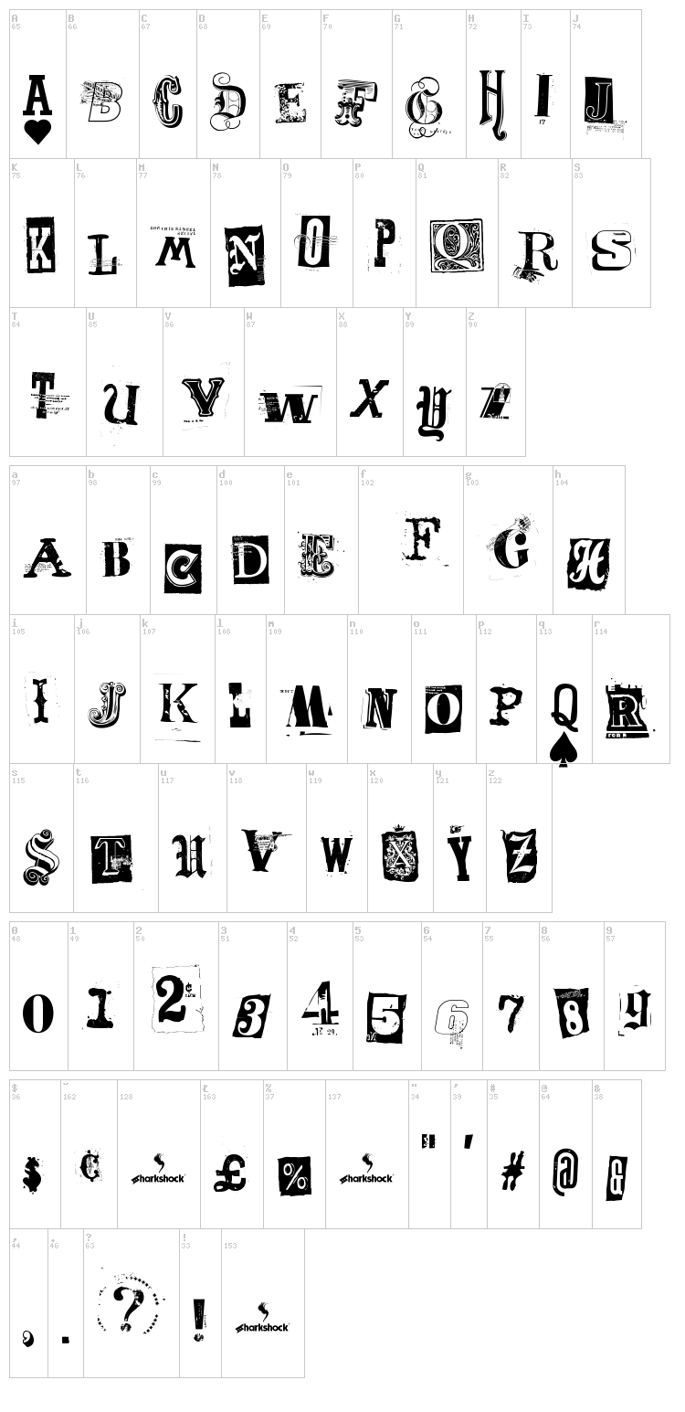 Freakshow font map