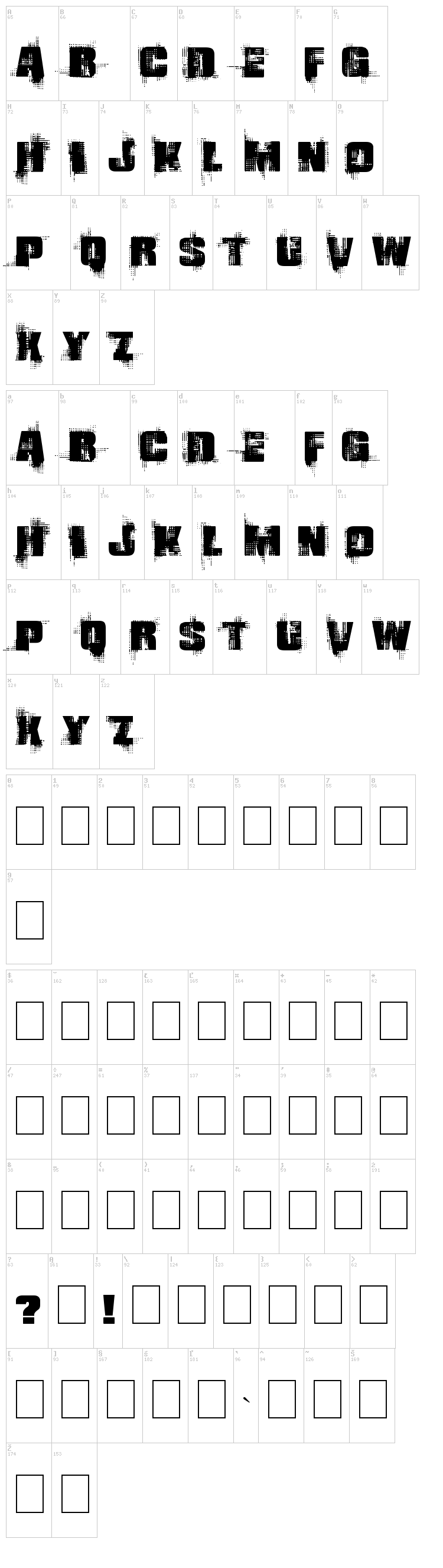 Gling font map