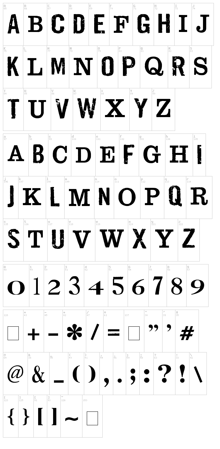 Jailbird Jenna font map
