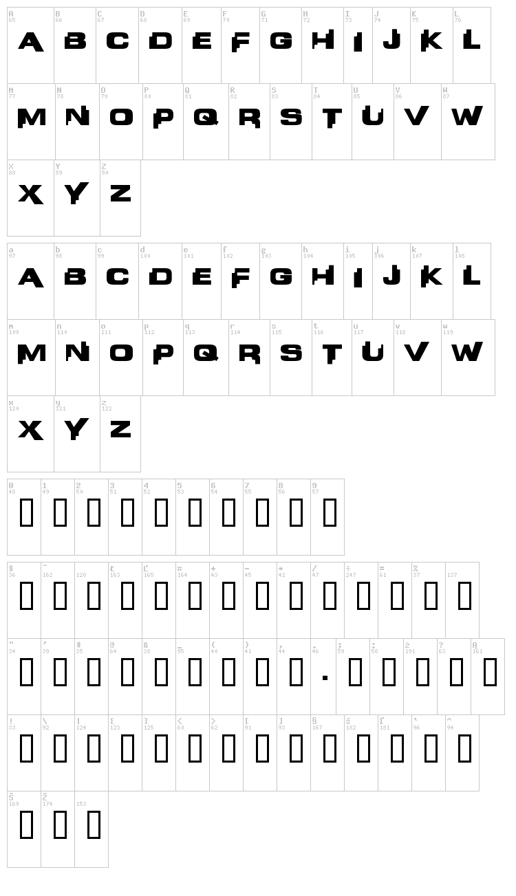 Liandri Beta font map
